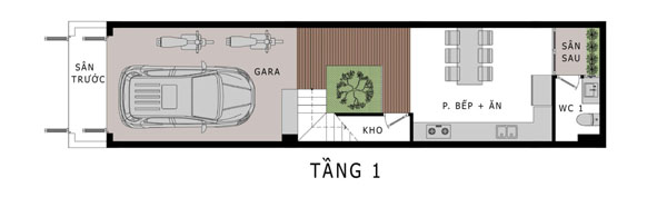 Bản vẽ tầng 1 nhà 3 tầng 1 tum hiện đại