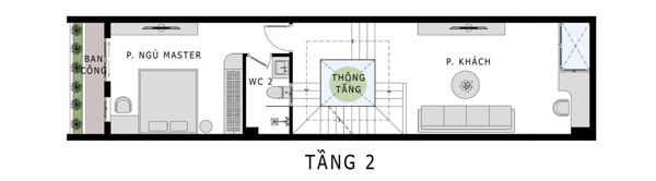 Bản thiết kế tầng 2 của mẫu nhà 3 tầng 1 tum hiện đại