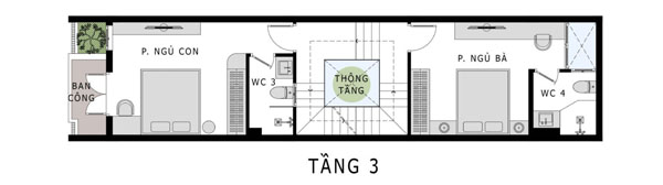 Bản vẽ tầng 3 của nhà phố hiện đại 3 tầng có tum