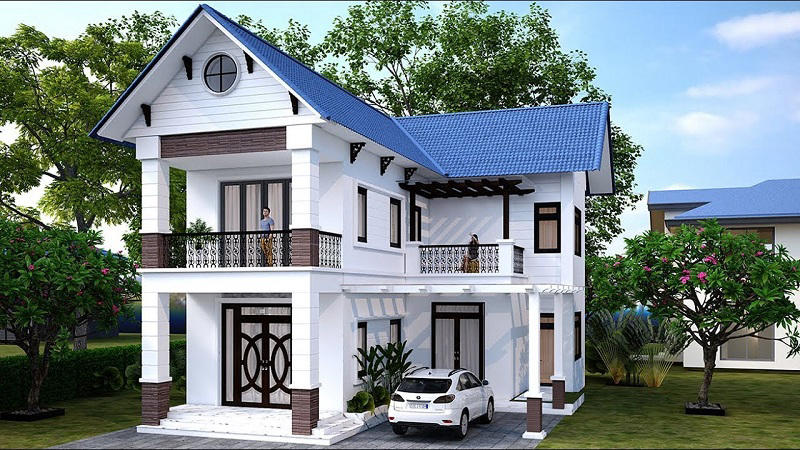 mẫu nhà chữ l 2 tầng 70m2