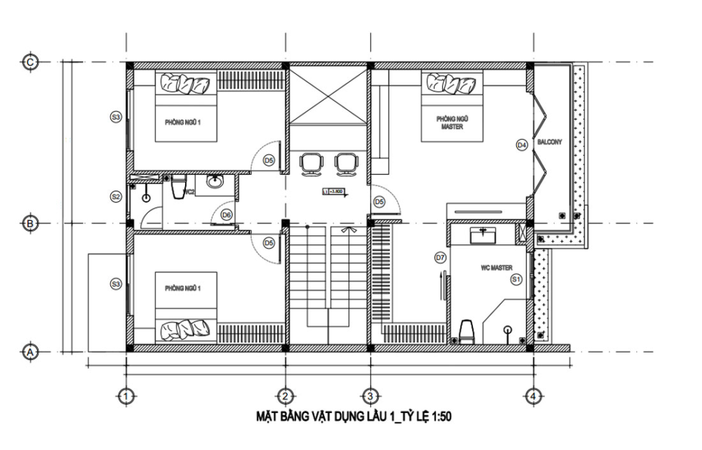 Bản vẽ lầu 1 mặt tiền nhà phố 8m 3 tầng