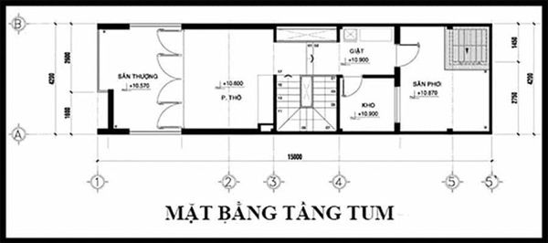 mặt bằng tâng tum nhà 2 tầng