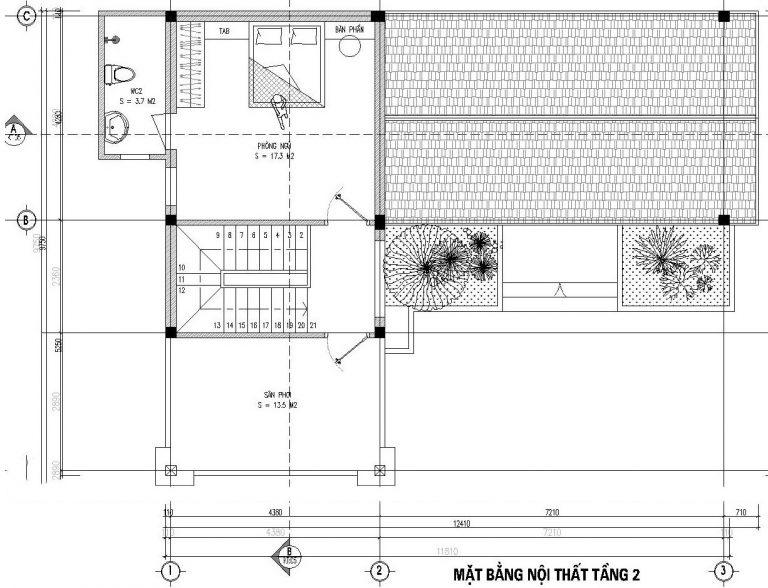 bản thiết kế nhà chữ L 2 tầng mái thái