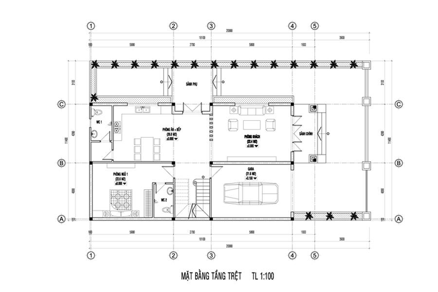 Tầng trệt mặt tiền nhà phố 8m 3 tầng