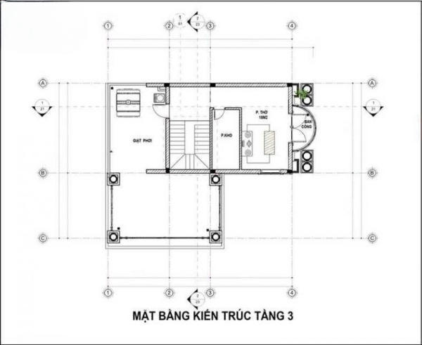 Bản vẽ biệt thự chữ L 3 tầng có kho chứa đồ