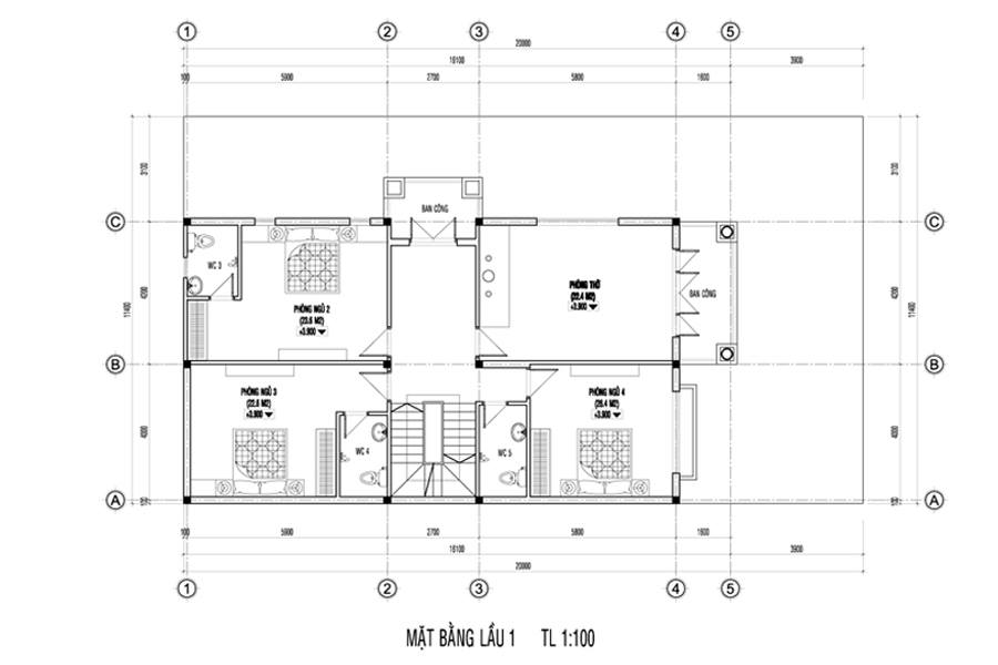 Lầu 1 mặt tiền nhà phố 8m 3 tầng