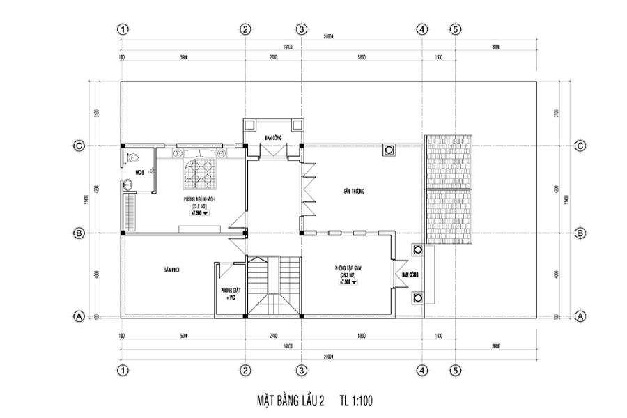 Lầu 2 mặt tiền nhà phố 8m 3 tầng