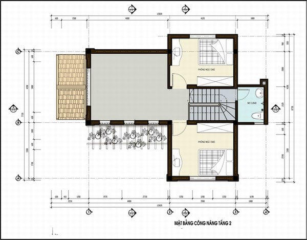 Thiết kế tầng 2 của mẫu biệt thự chữ L