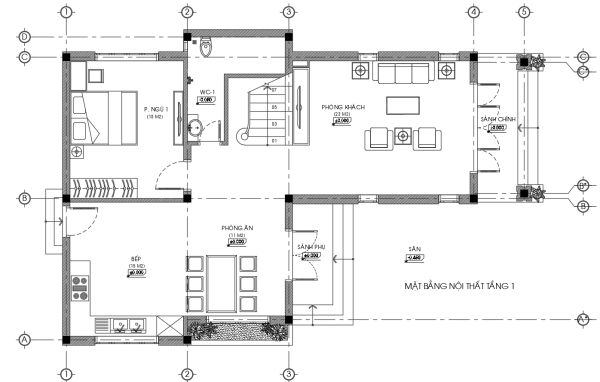 bản vẽ thiết kế tầng 1 nhà phố hiện đại