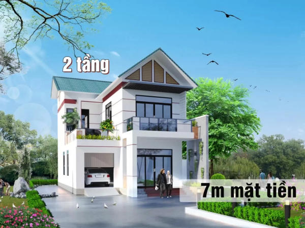 Mẫu nhà phố 2 tầng mặt tiền 7m sân vườn