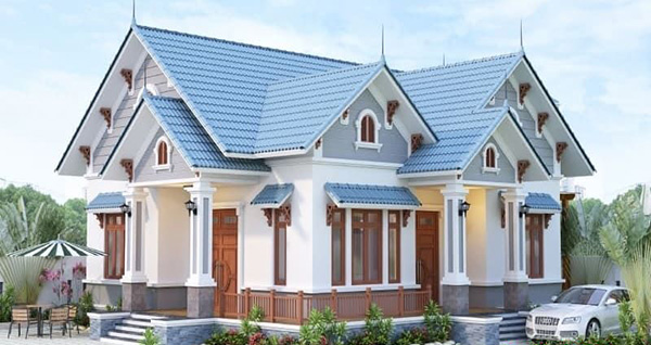 Mặt tiền thoáng đãng cùng cách phối màu hài hoà đã giúp ngôi nhà cấp 4 hình vuông toát lên sự sang trọng