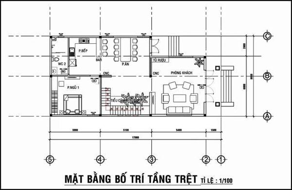 Bản vẽ mặt bằng tầng trệt mẫu nhà cấp 4 gác lửng 3 phòng ngủ mái Thái