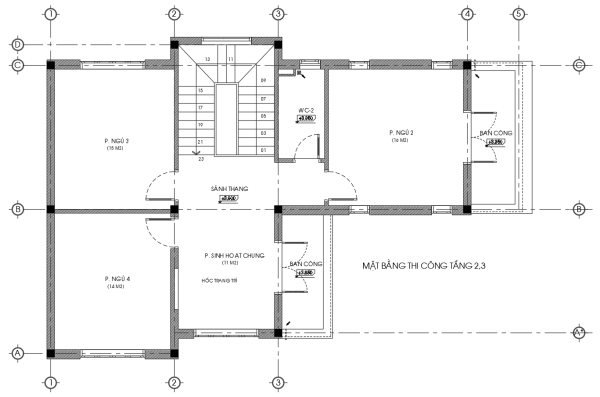 bản vẽ thiết kế tầng 2,3 nhà phố hiện đại