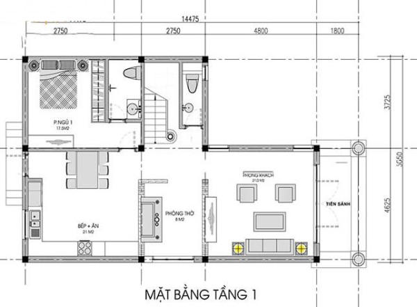 mặt bằng nhà chữ L tầng 1