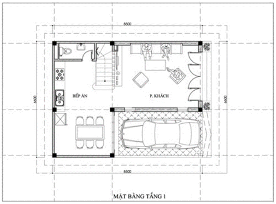 bản thiết kế mặt bằng tầng 1 có gara 