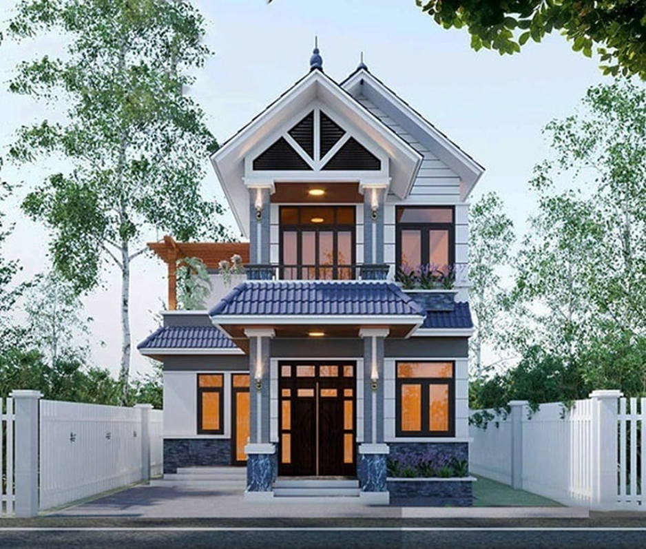 mẫu 3 nhà 2 tầng chữ L 70m2