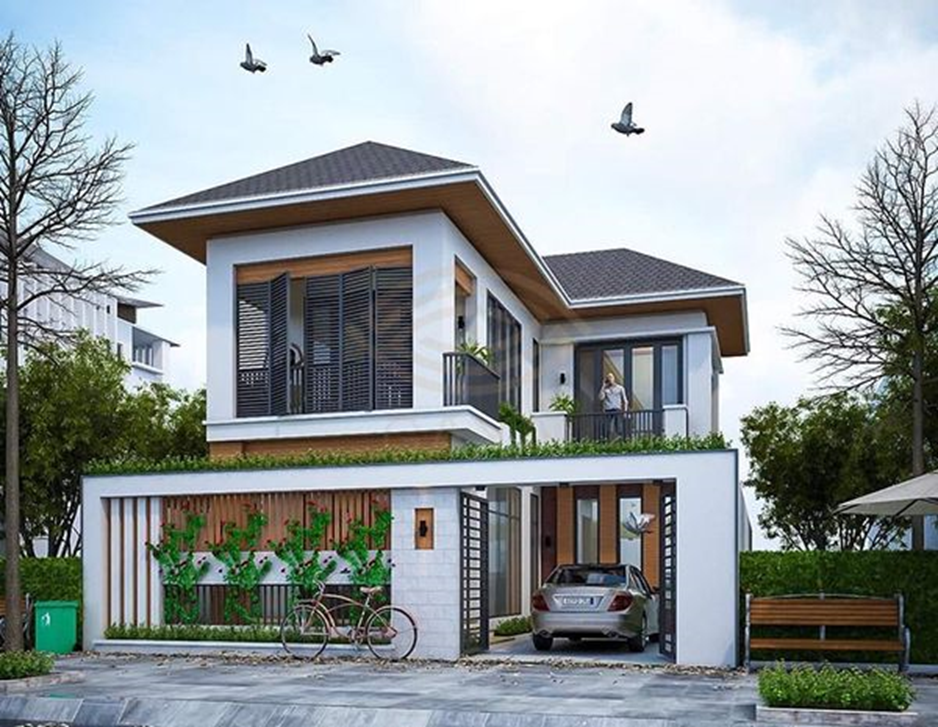 mẫu 5 nhà 2 tầng chữ L 70m2