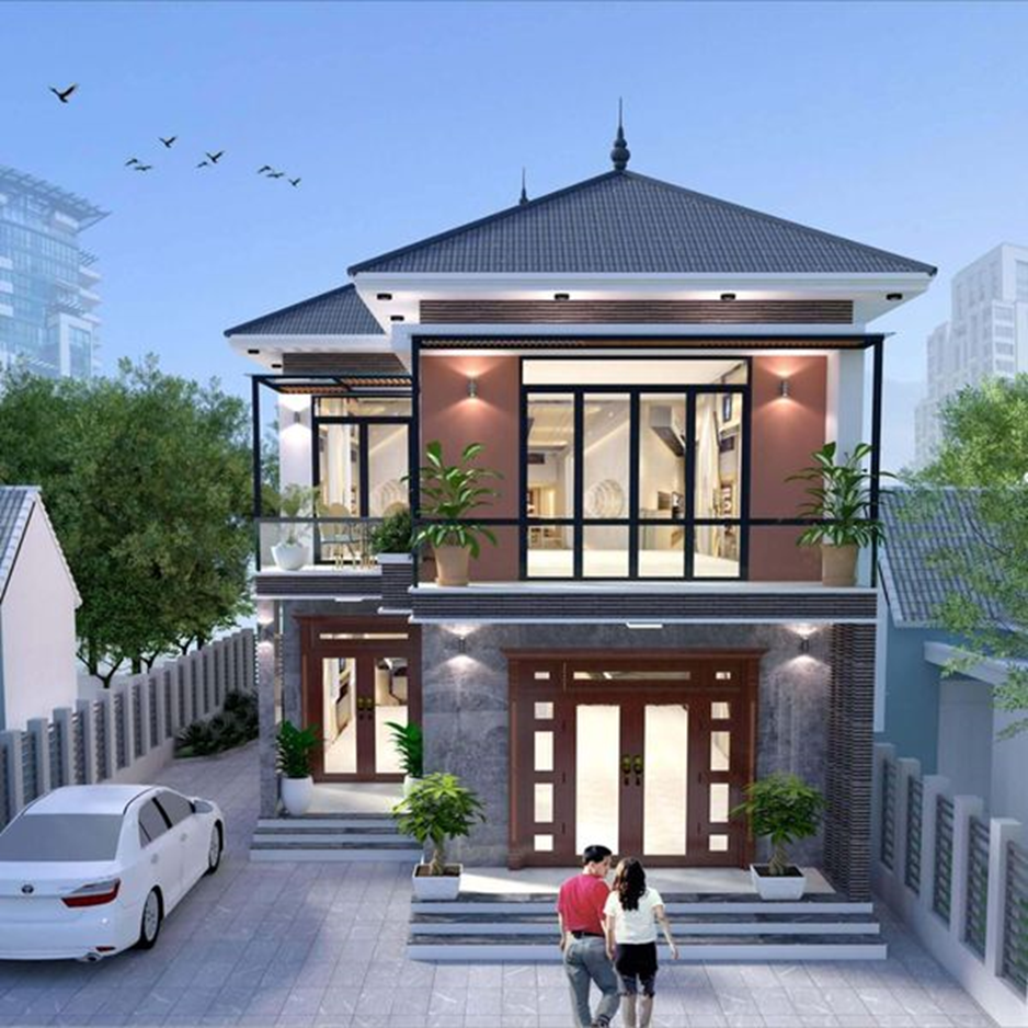 mẫu 6 nhà 2 tầng chữ L 70m2